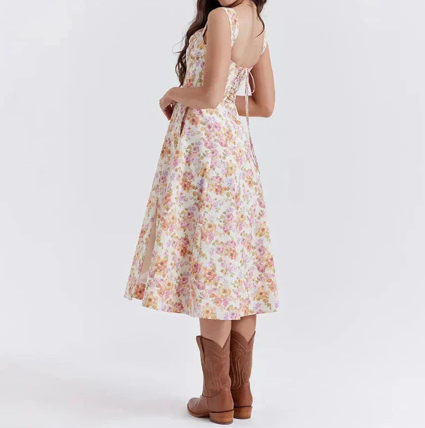 GR | Blumen Korsett Midi Kleid