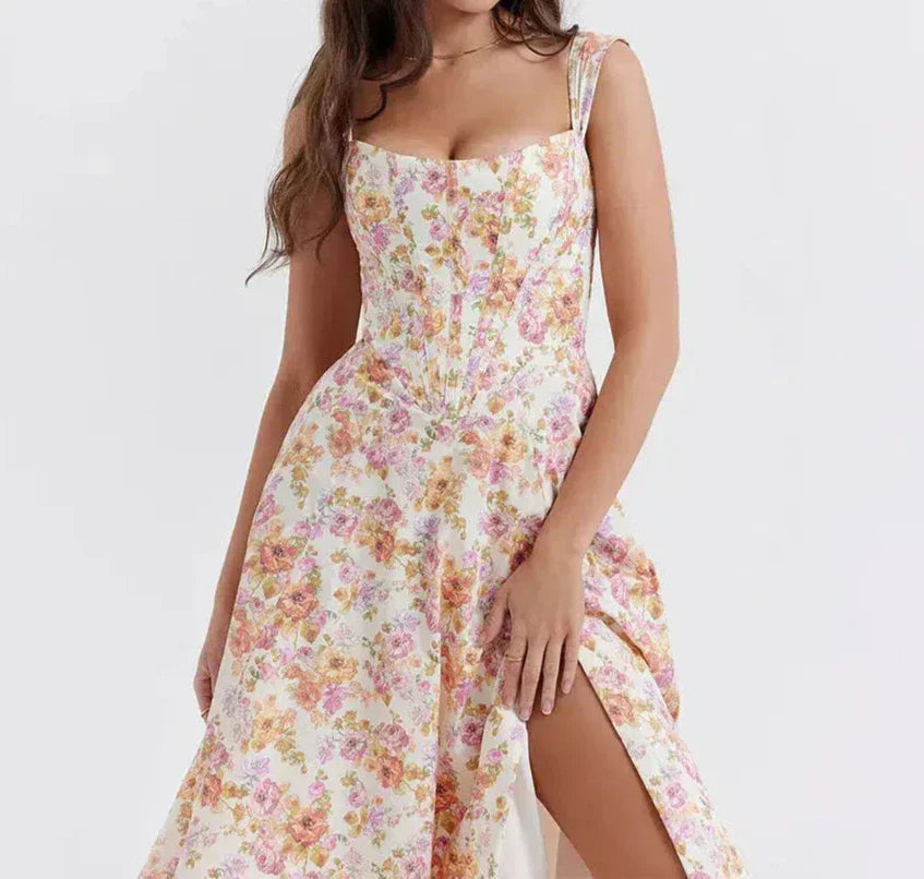 GR | Blumen Korsett Midi Kleid