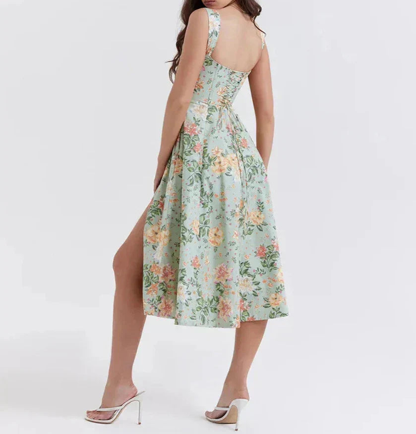 GR | Blumen Korsett Midi Kleid