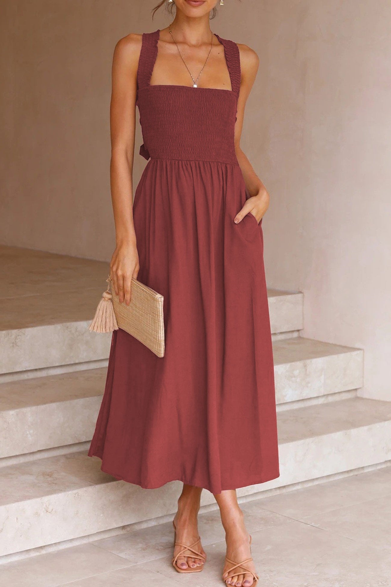 GR | Crisscross Tie-Back Midi Dress