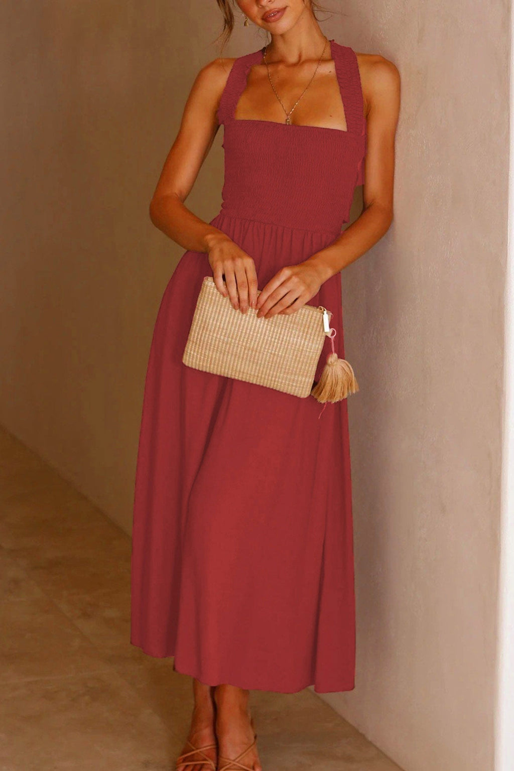 GR | Crisscross Tie-Back Midi Dress