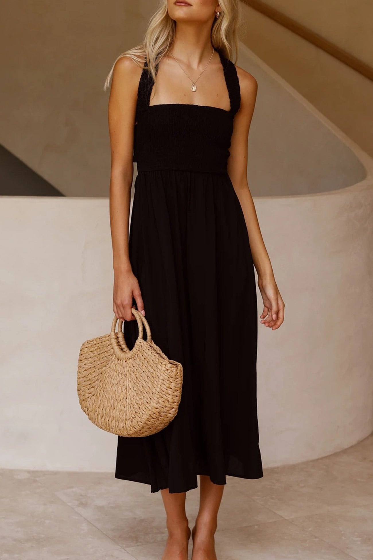 GR | Crisscross Tie-Back Midi Dress