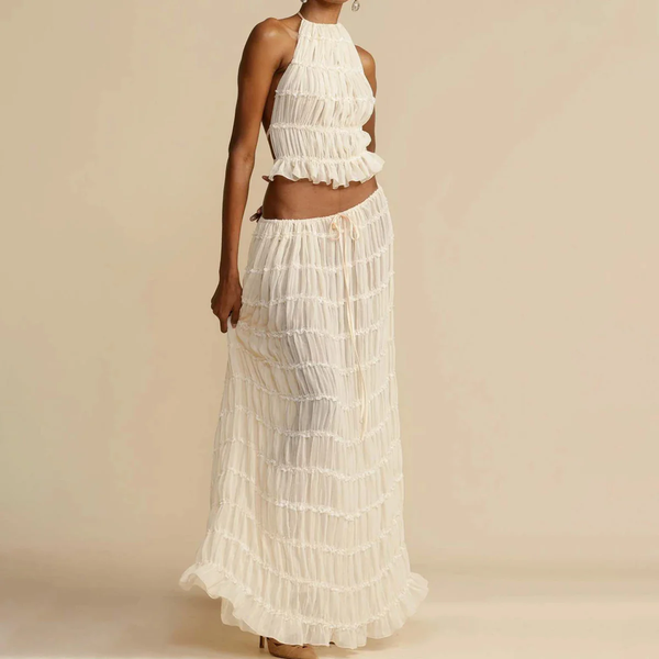 GR | Top and Skirt Set Open Back Halterneck Maxi Skirt Two-Piece Set