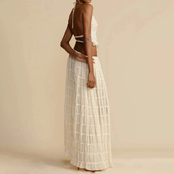 GR | Top and Skirt Set Open Back Halterneck Maxi Skirt Two-Piece Set