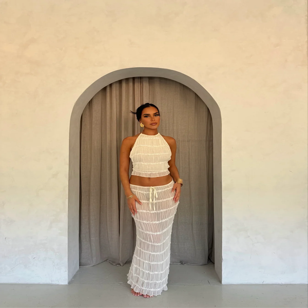 GR | Top and Skirt Set Open Back Halterneck Maxi Skirt Two-Piece Set