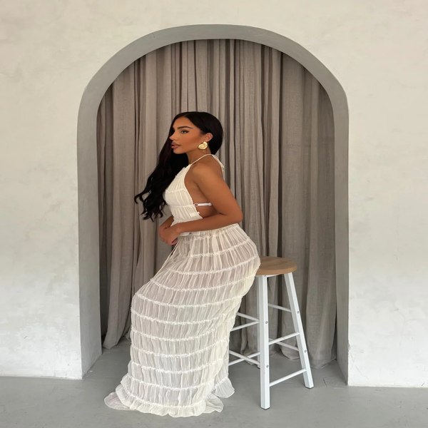 GR | Top and Skirt Set Open Back Halterneck Maxi Skirt Two-Piece Set