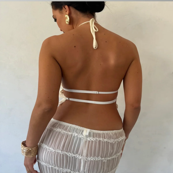 GR | Top and Skirt Set Open Back Halterneck Maxi Skirt Two-Piece Set