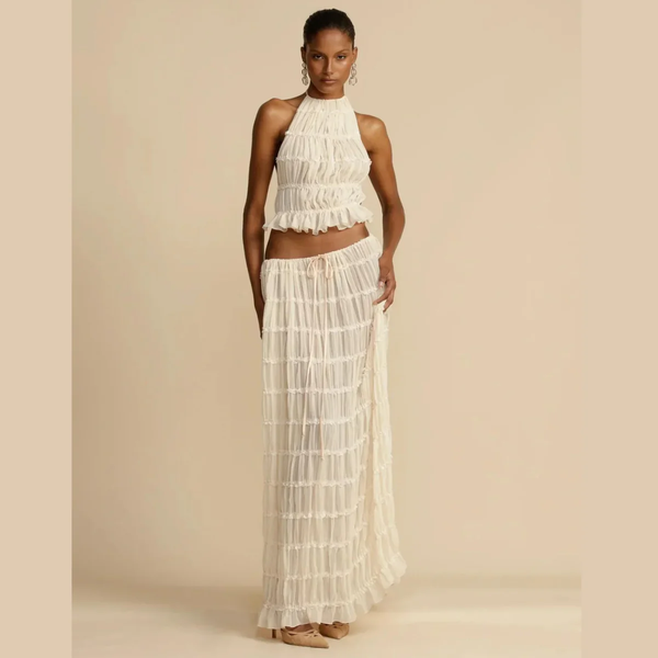 GR | Top and Skirt Set Open Back Halterneck Maxi Skirt Two-Piece Set