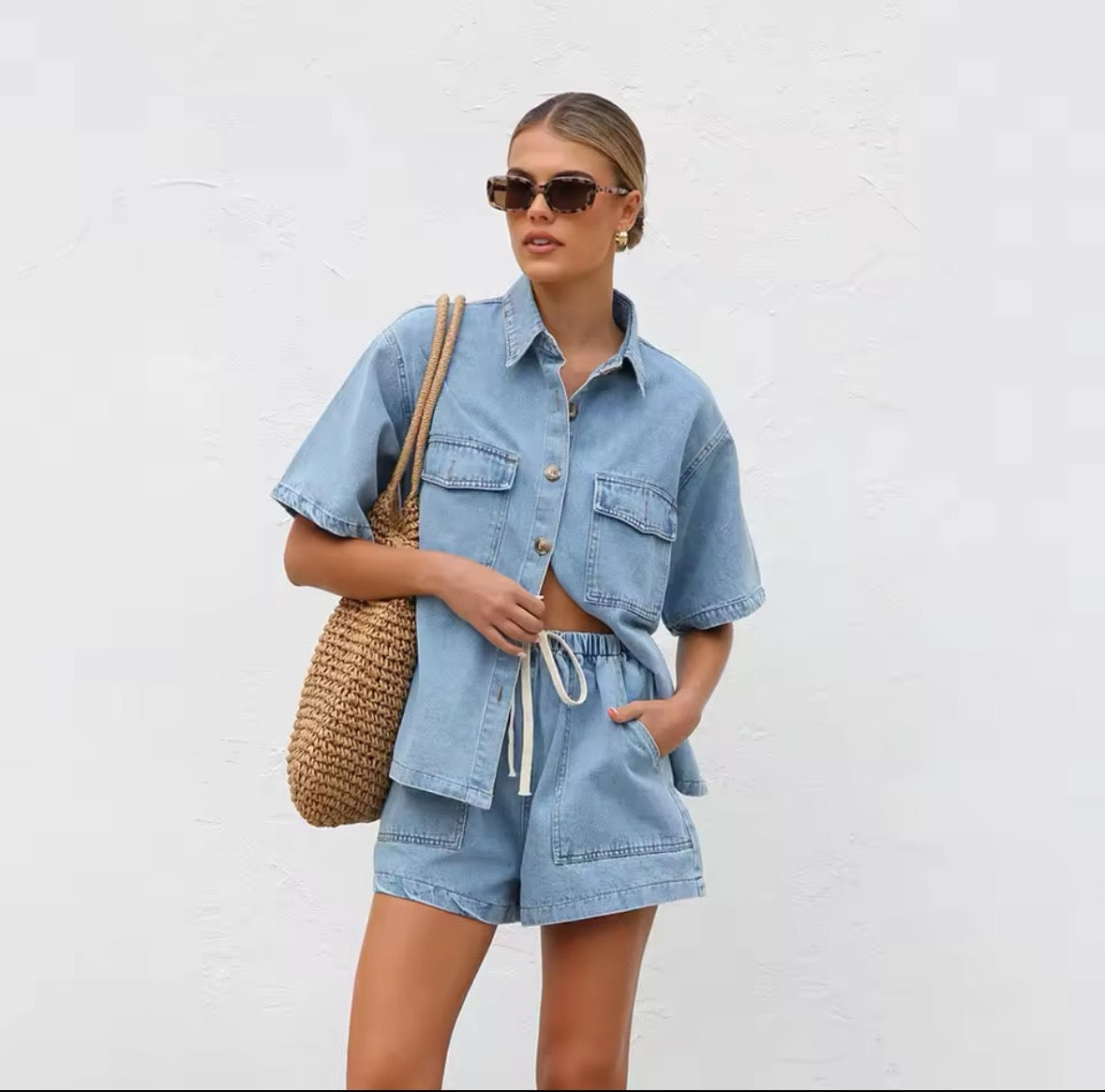 GR | Casual Jeans Set with Oversized Shirt & Shorts