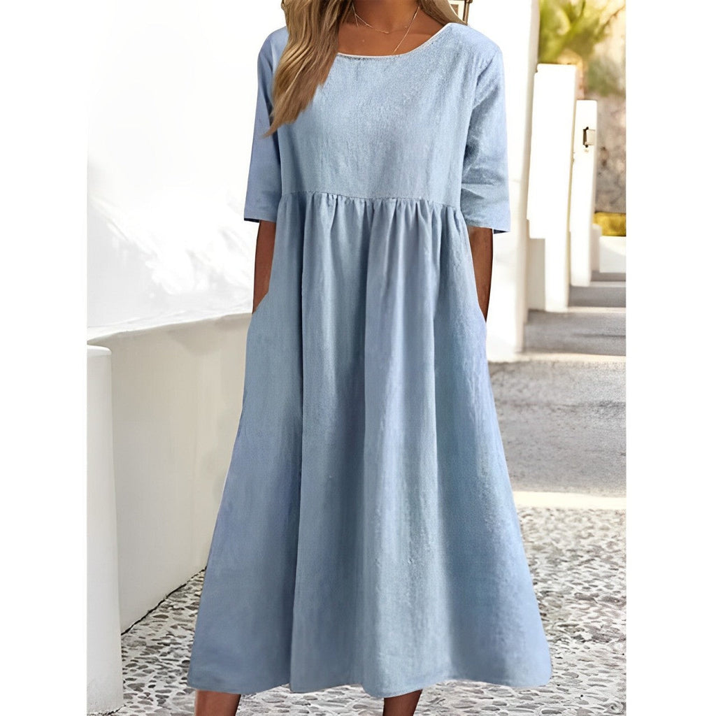 GR | Atmungsaktives Baumwoll Leinen Midi Kleid