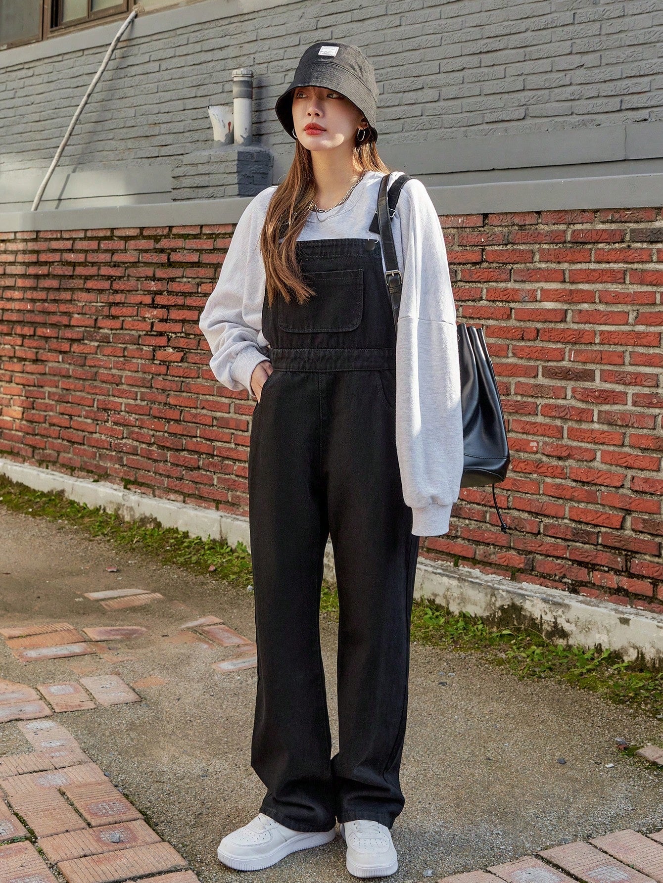 GR | Slanted pocket denim dungarees without sweatshirt 