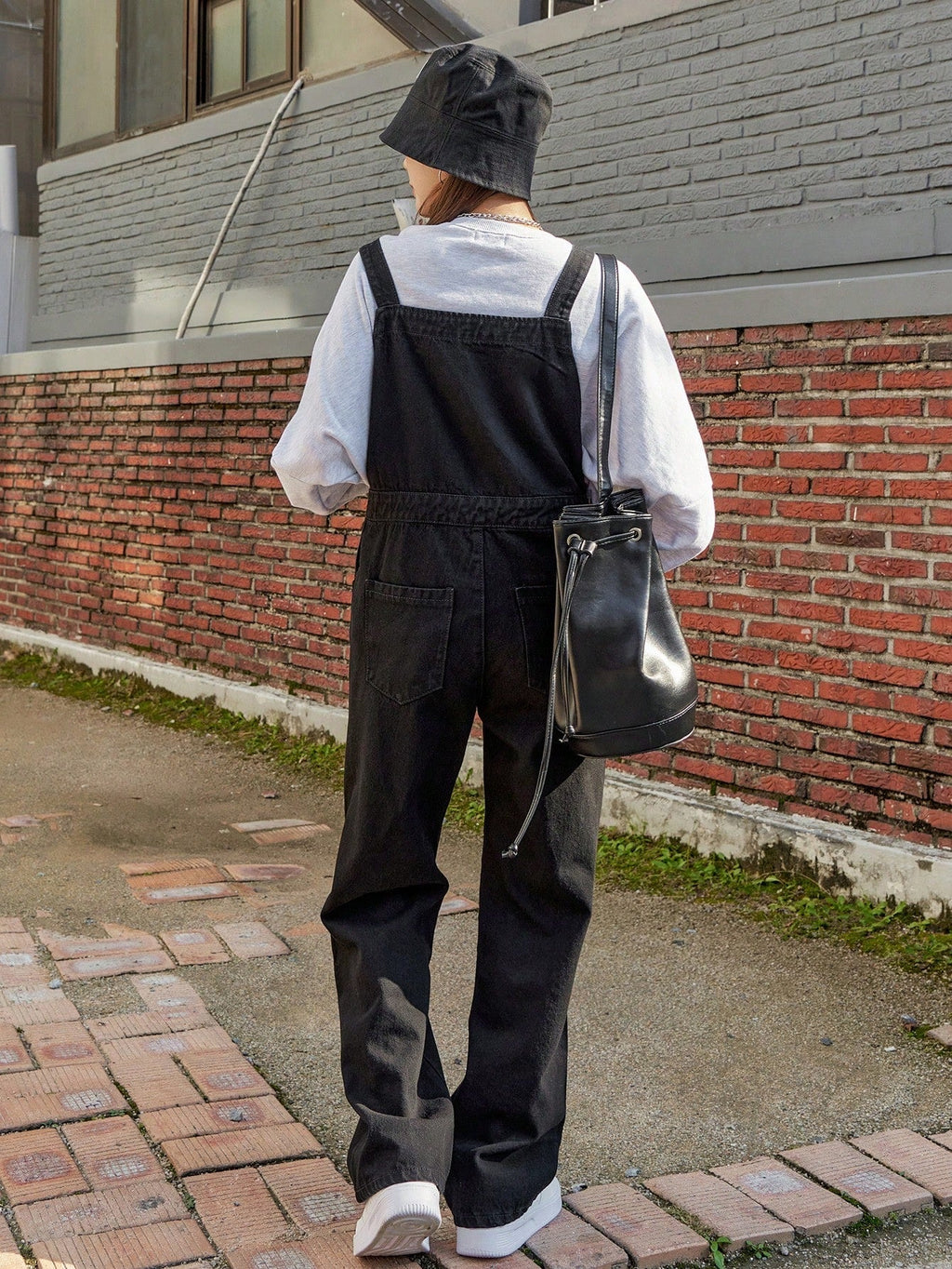GR | Slanted pocket denim dungarees without sweatshirt 