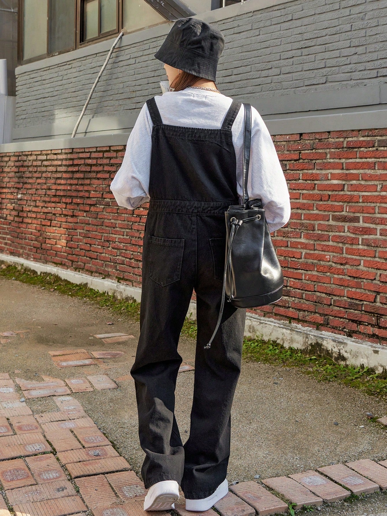 GR | Slanted pocket denim dungarees without sweatshirt 
