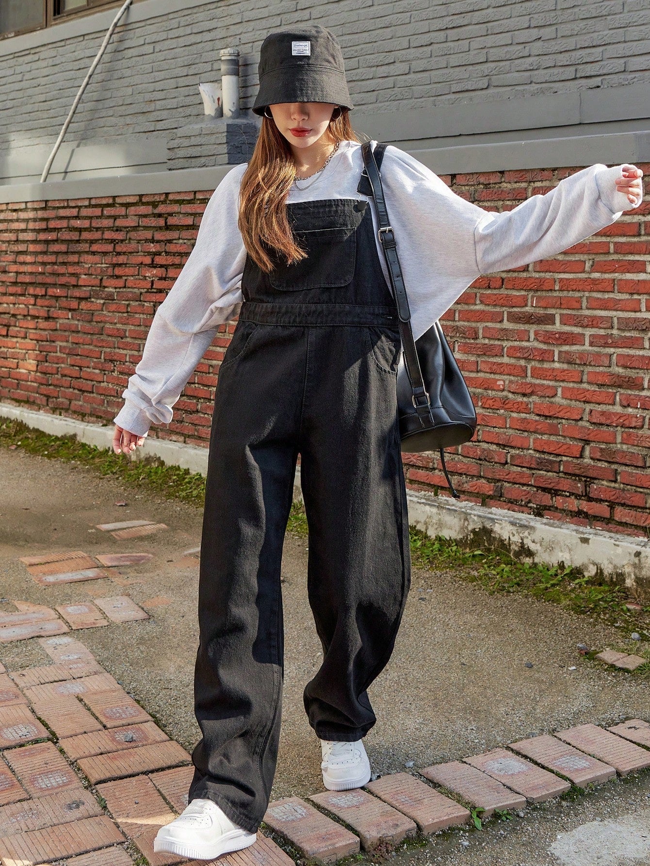 GR | Slanted pocket denim dungarees without sweatshirt 