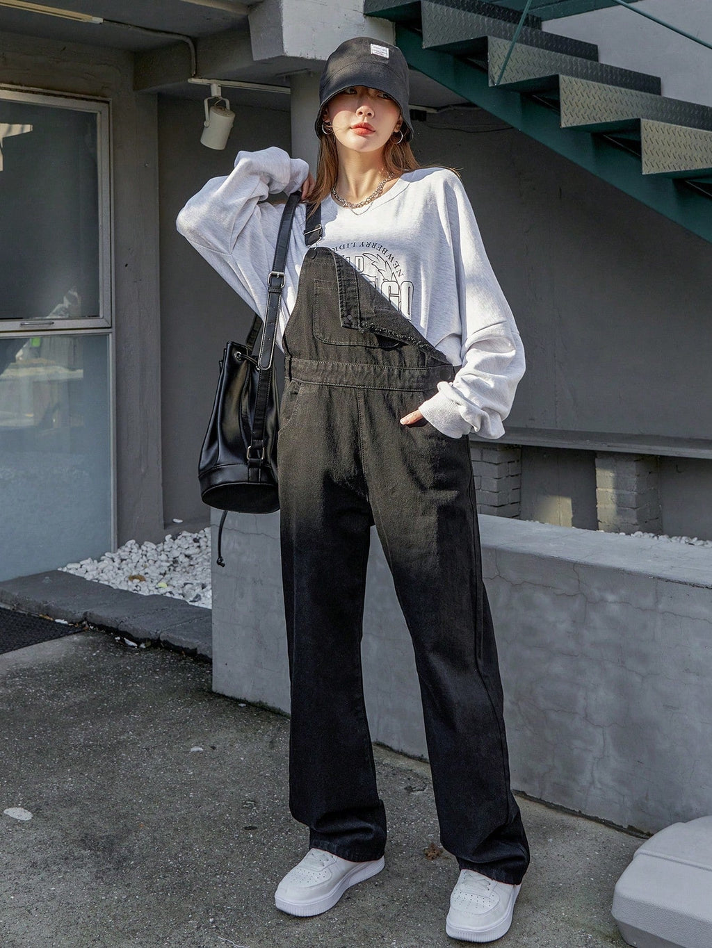 GR | Slanted pocket denim dungarees without sweatshirt 