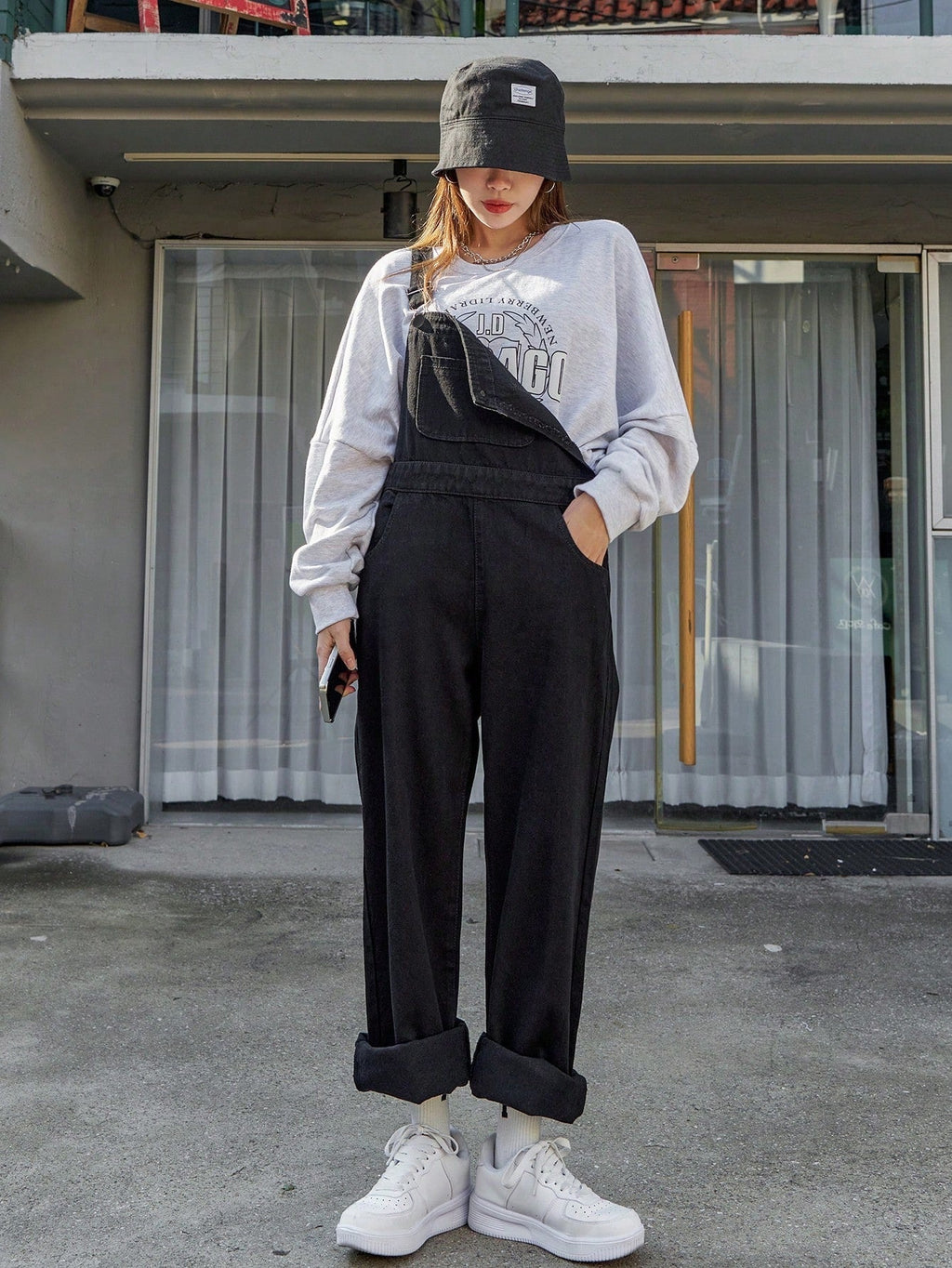 GR | Slanted pocket denim dungarees without sweatshirt 