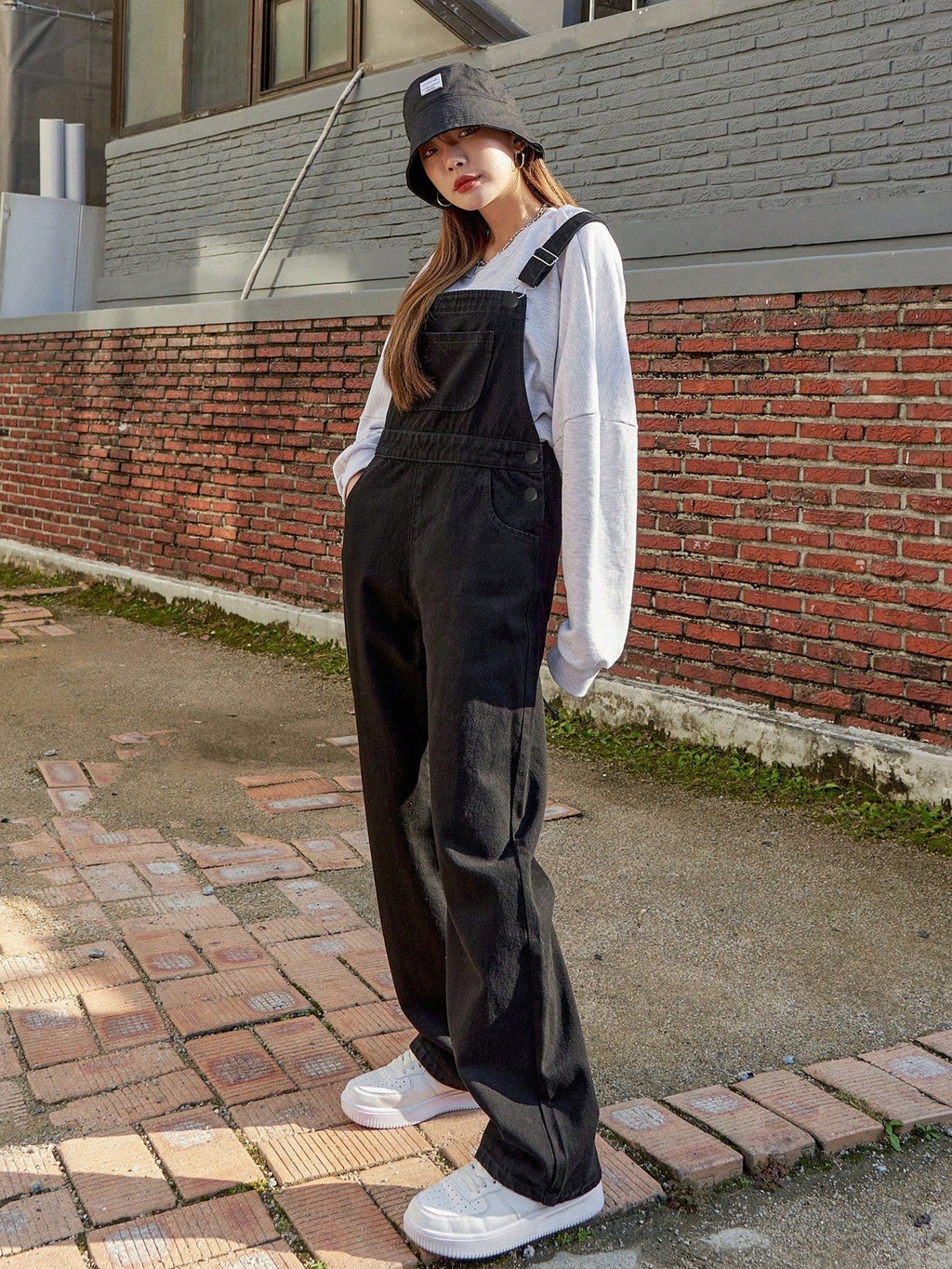 GR | Slanted pocket denim dungarees without sweatshirt 
