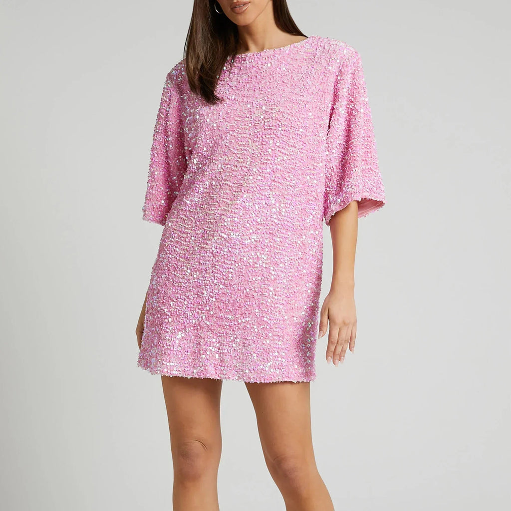 GR | Glittering sequined dress with bell sleeves