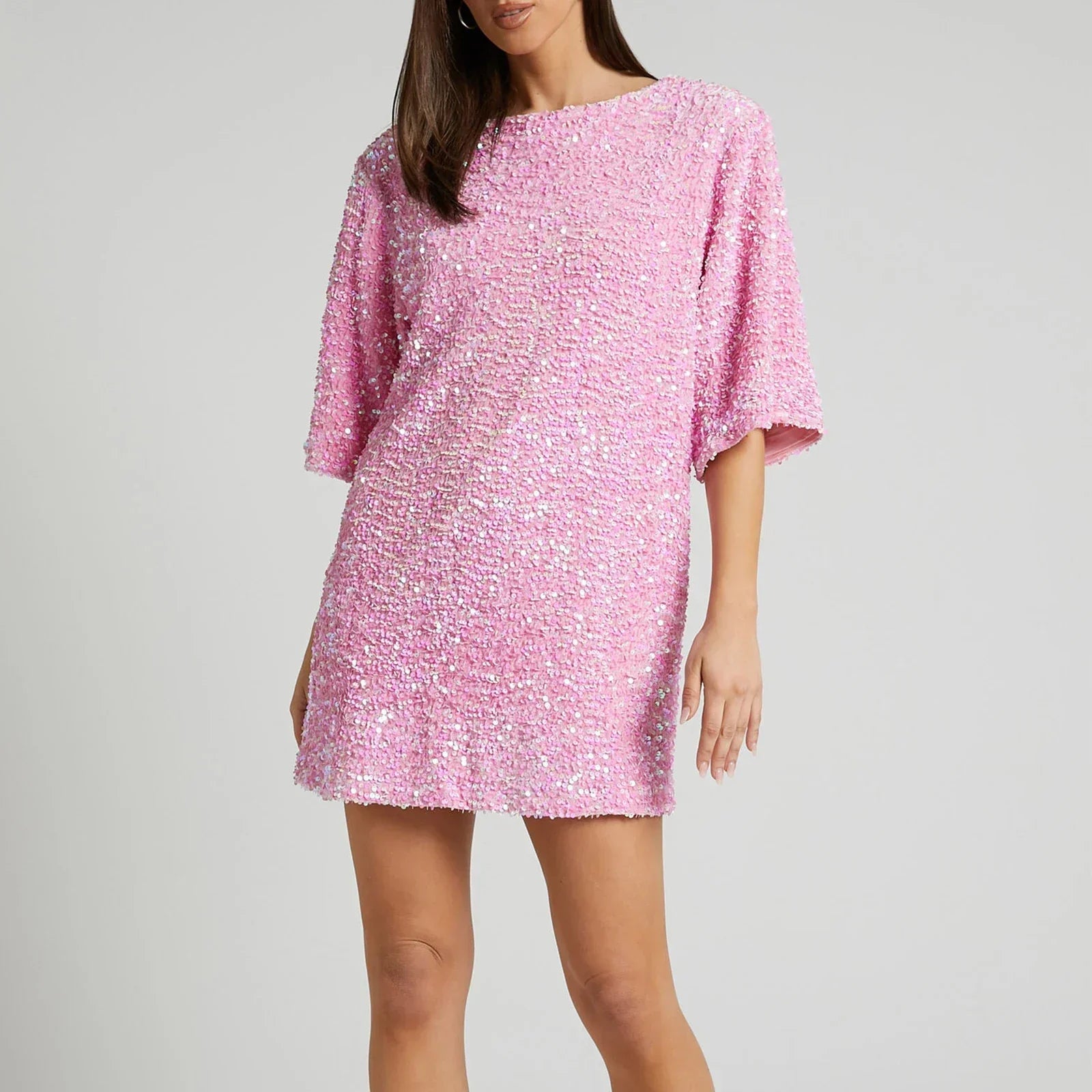 GR | Glittering sequined dress with bell sleeves
