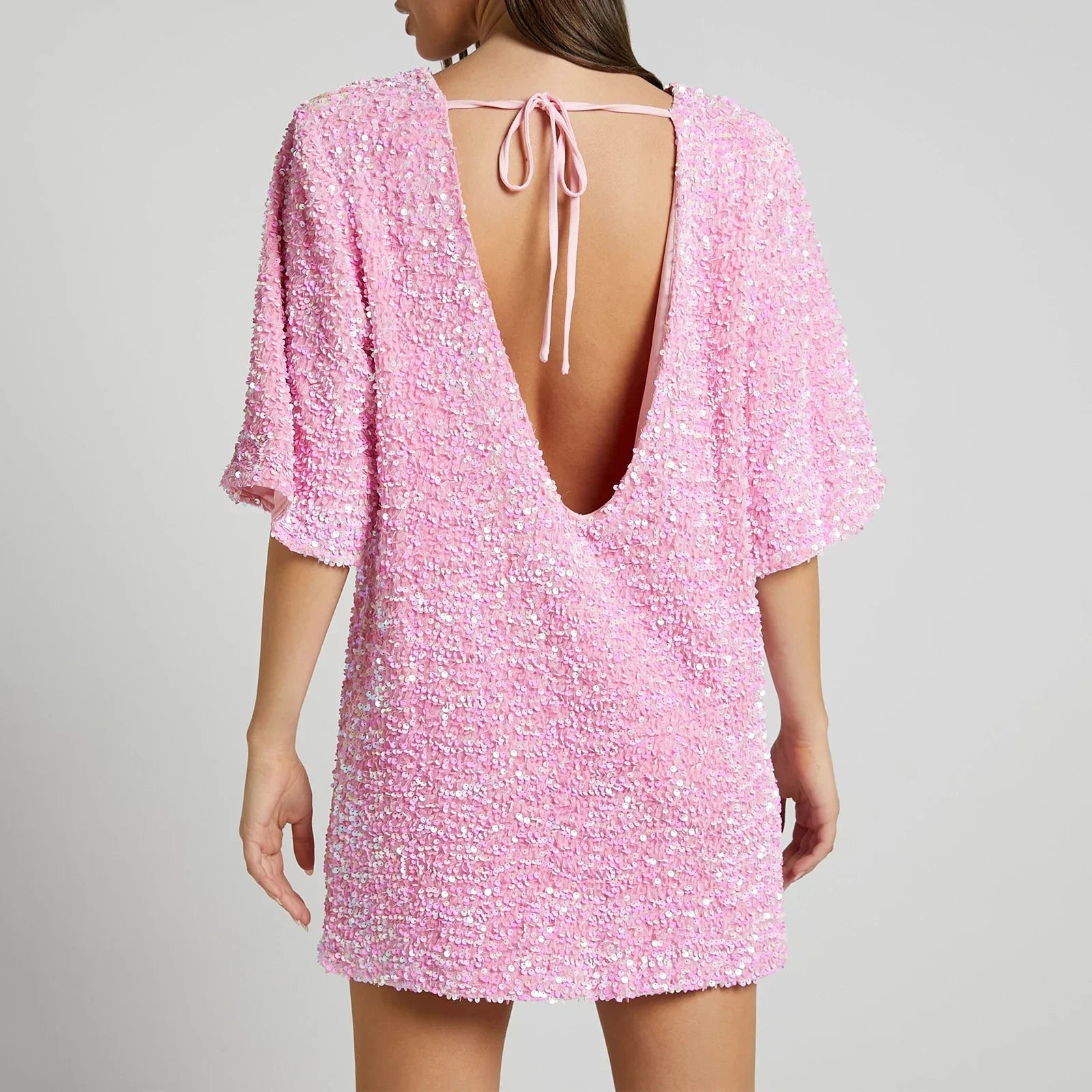 GR | Glittering sequined dress with bell sleeves