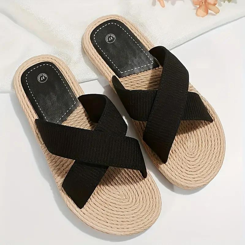 GR | Slip-on cross-band sandals for summer, flat sandals