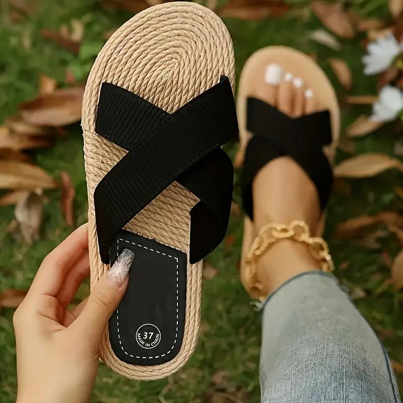 GR | Slip-on cross-band sandals for summer, flat sandals