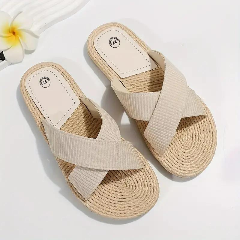 GR | Slip-on cross-band sandals for summer, flat sandals