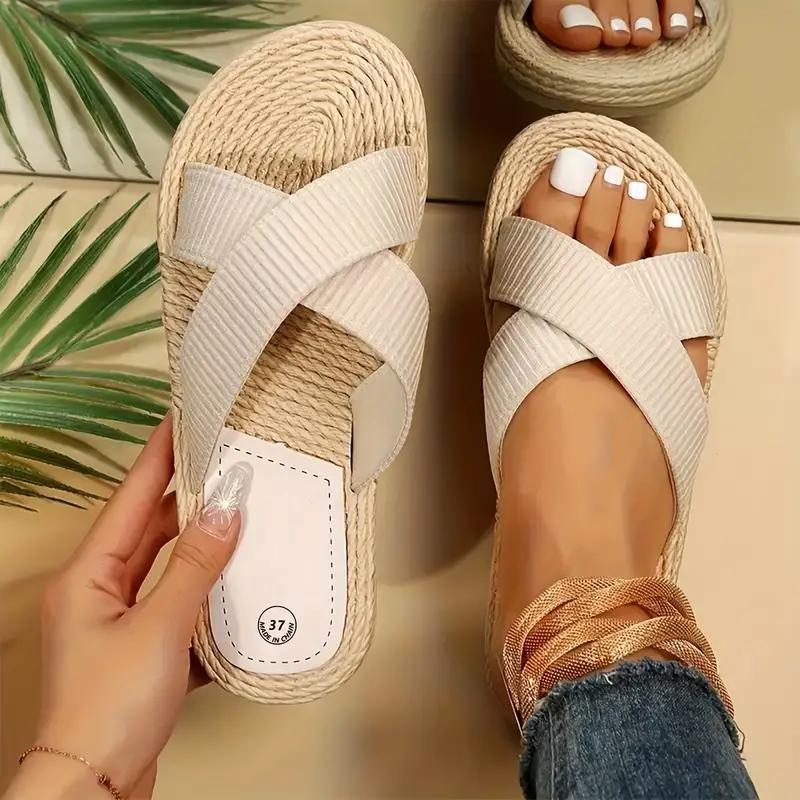 GR | Slip-on cross-band sandals for summer, flat sandals