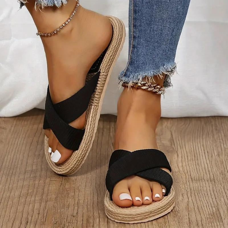 GR | Slip-on cross-band sandals for summer, flat sandals