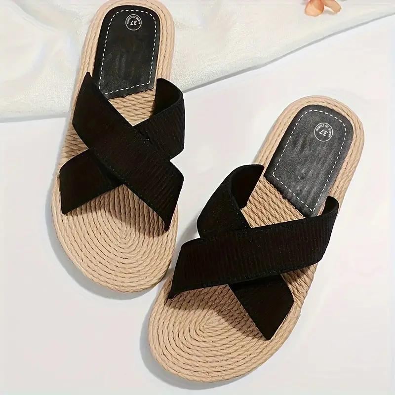 GR | Slip-on cross-band sandals for summer, flat sandals