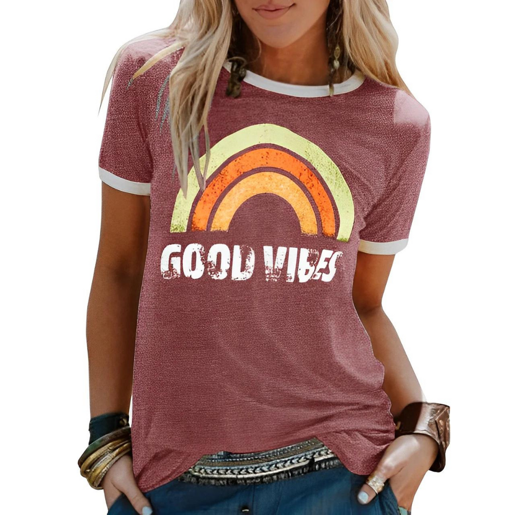 GR | T-shirt, round neck, printed, short-sleeved blouse, women's clothing