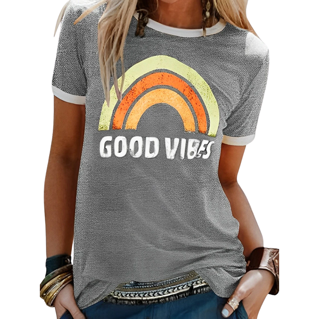 GR | T-shirt, round neck, printed, short-sleeved blouse, women's clothing