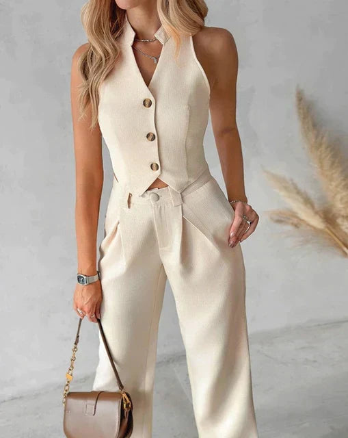 GR | Two-piece set: Sleeveless top & straight-leg trousers for spring/summer