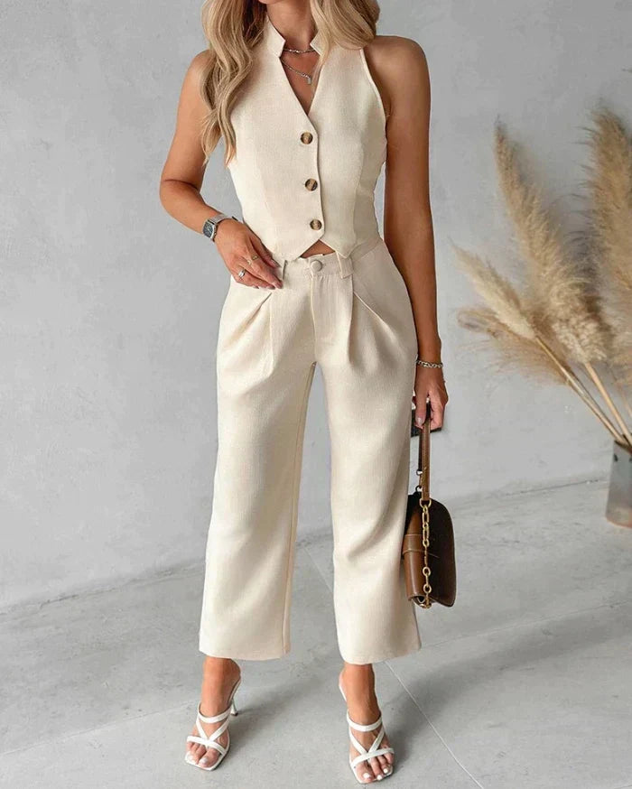 GR | Two-piece set: Sleeveless top & straight-leg trousers for spring/summer