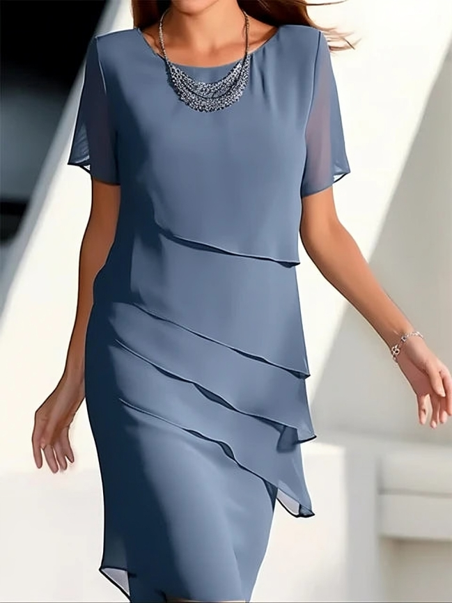 GR | Elegantes Midikleid mit kurzen Ärmeln und Lagen