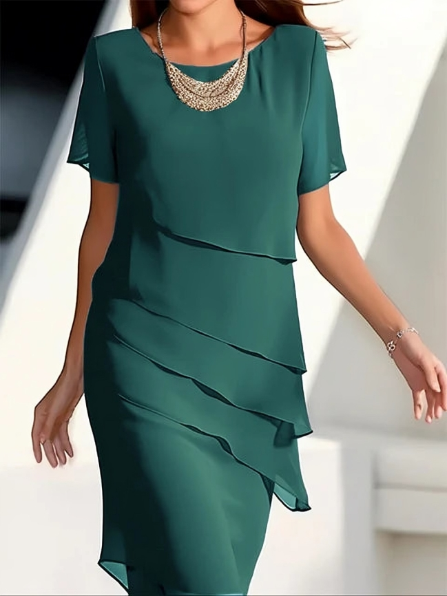 GR | Elegantes Midikleid mit kurzen Ärmeln und Lagen