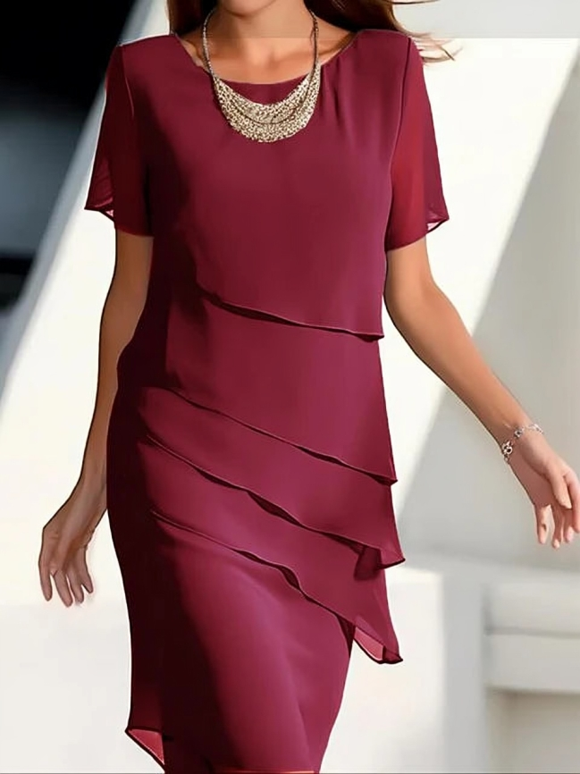 GR | Elegantes Midikleid mit kurzen Ärmeln und Lagen