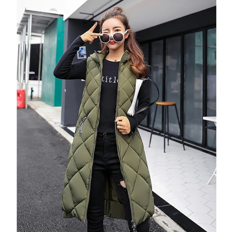 The new casual sleeveless vest, long down jacket with hood