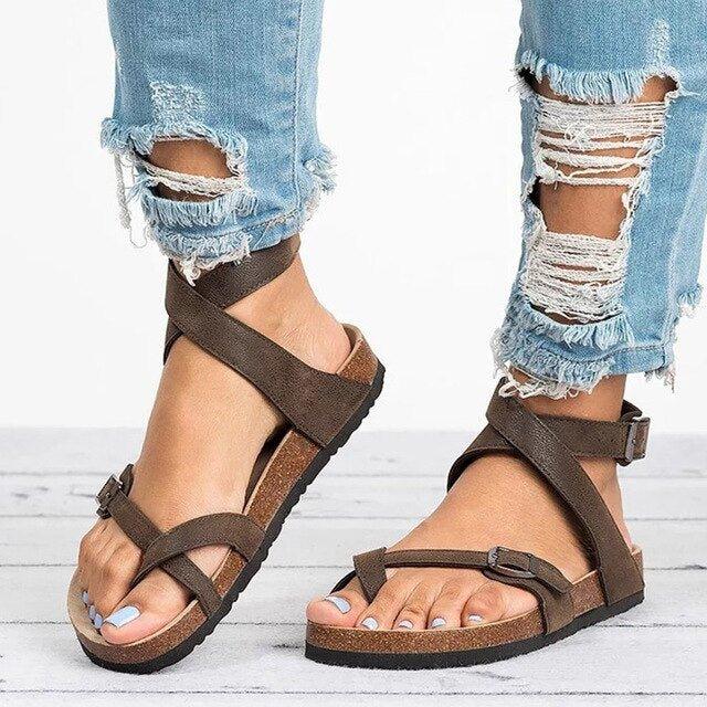 GR | Buckle Straps Adjustable Straps Flat Sandals Summer Shoes