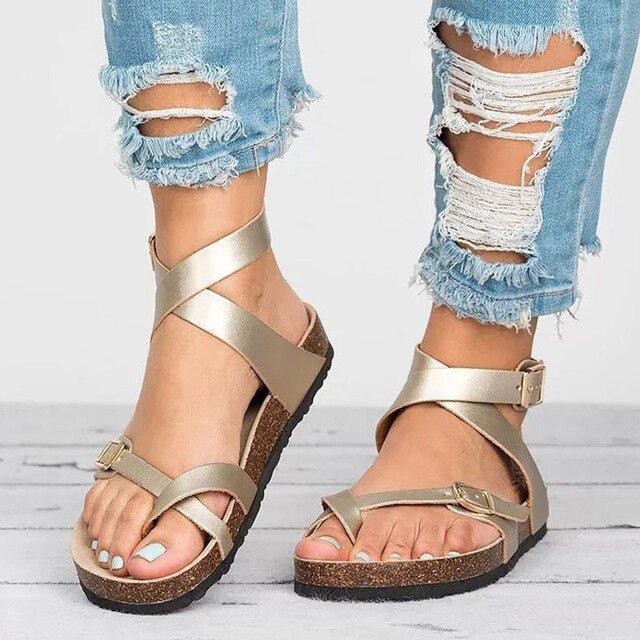 GR | Buckle Straps Adjustable Straps Flat Sandals Summer Shoes