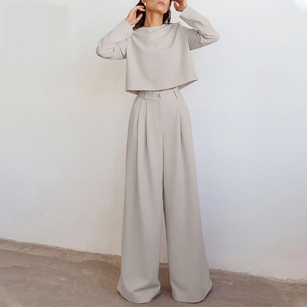 GR | Elegant Long Sleeve Shirt and Palazzo Pants Set for Women