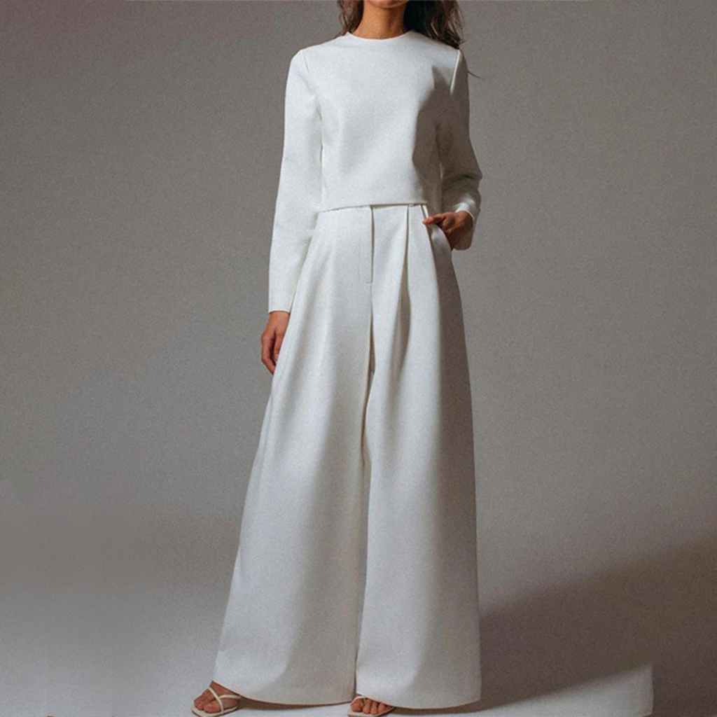 GR | Elegant Long Sleeve Shirt and Palazzo Pants Set for Women