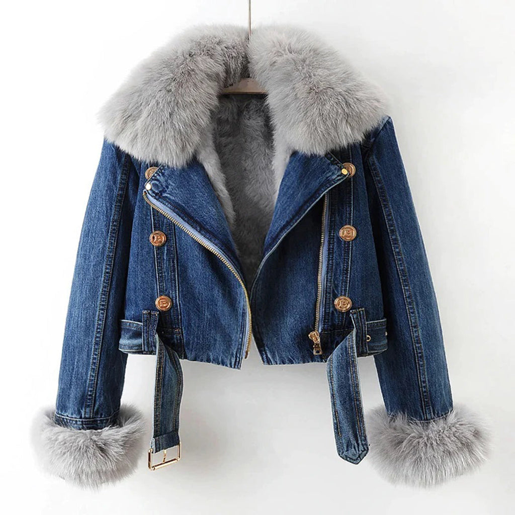 LUNA'sDenim: Denim jacket with a fluffy collar 