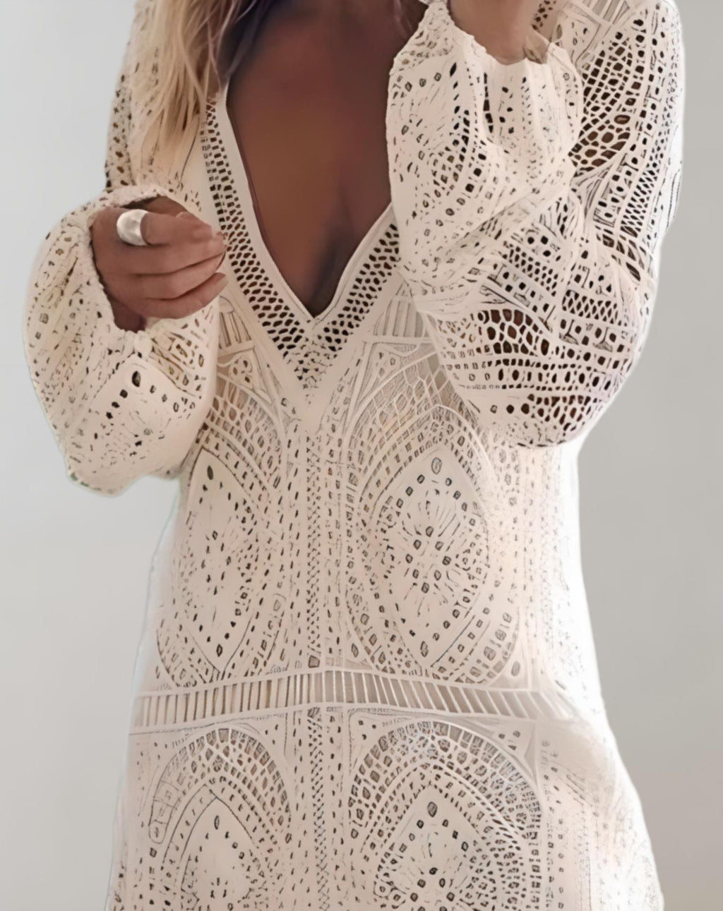 GR | Beige crochet lace-style swimsuit