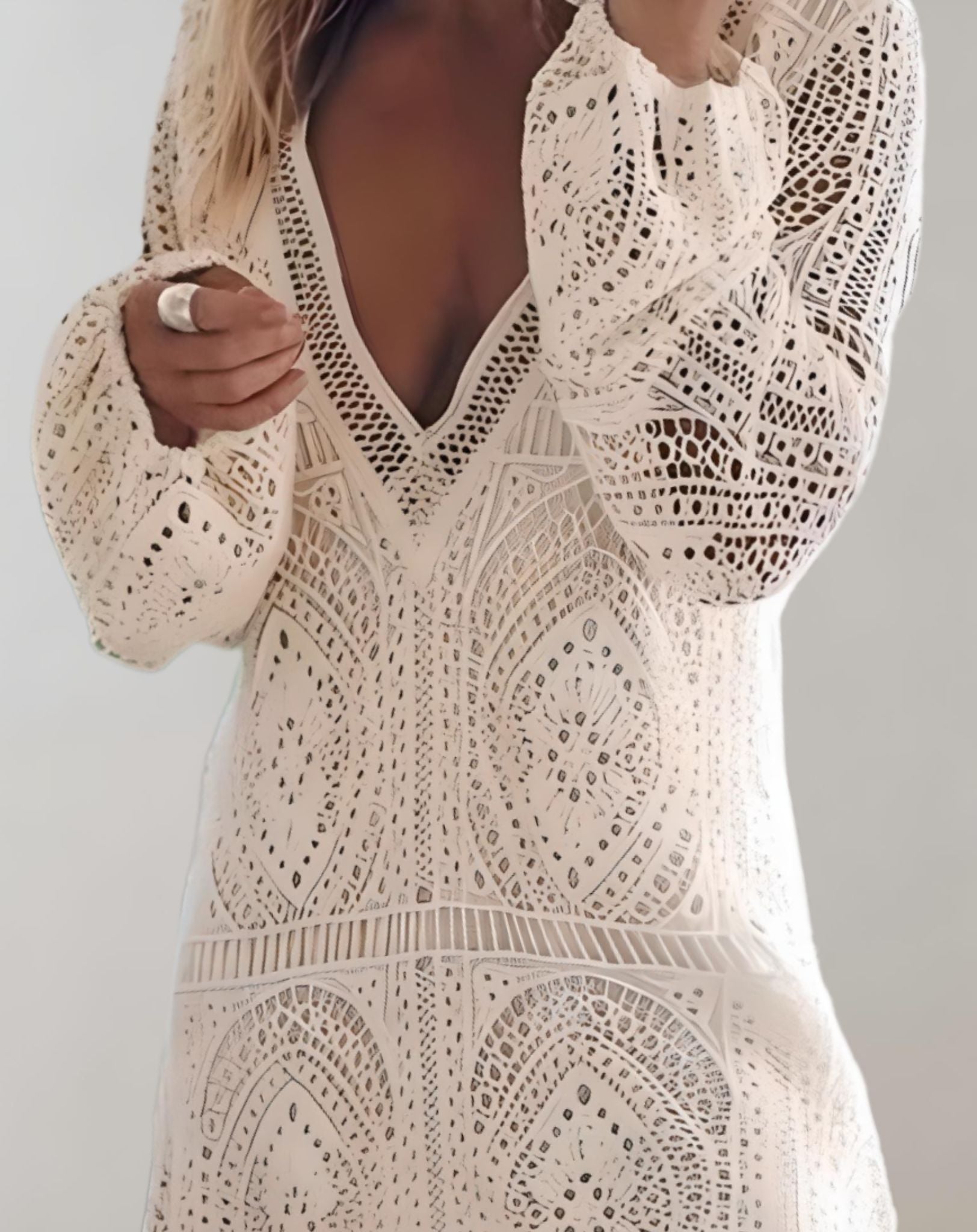 GR | Beige crochet lace-style swimsuit