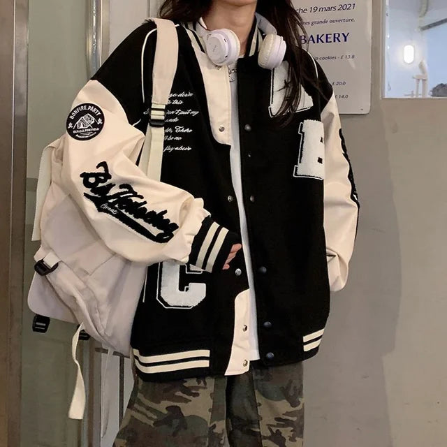 GR | Damen Vintage Bomber Baseballjacke Plus-Size