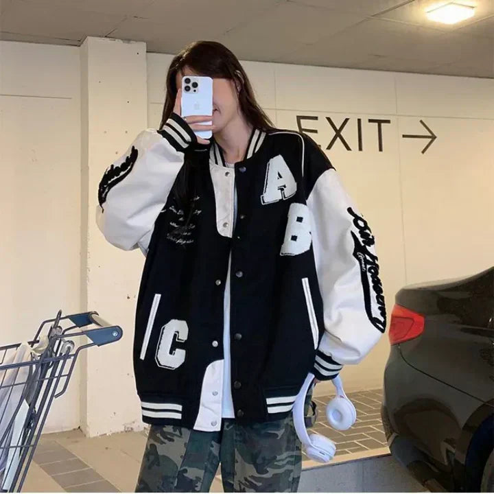 GR | Damen Vintage Bomber Baseballjacke Plus-Size