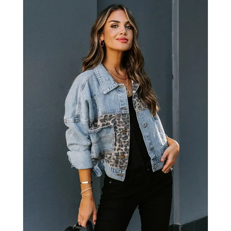 GR | Stylish Leopard Denim Jacket