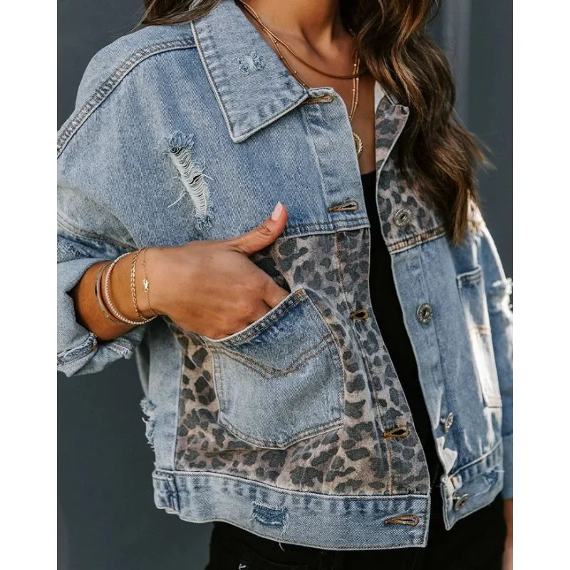 GR | Stylish Leopard Denim Jacket