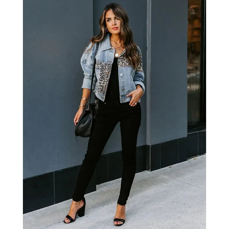 GR | Stylish Leopard Denim Jacket